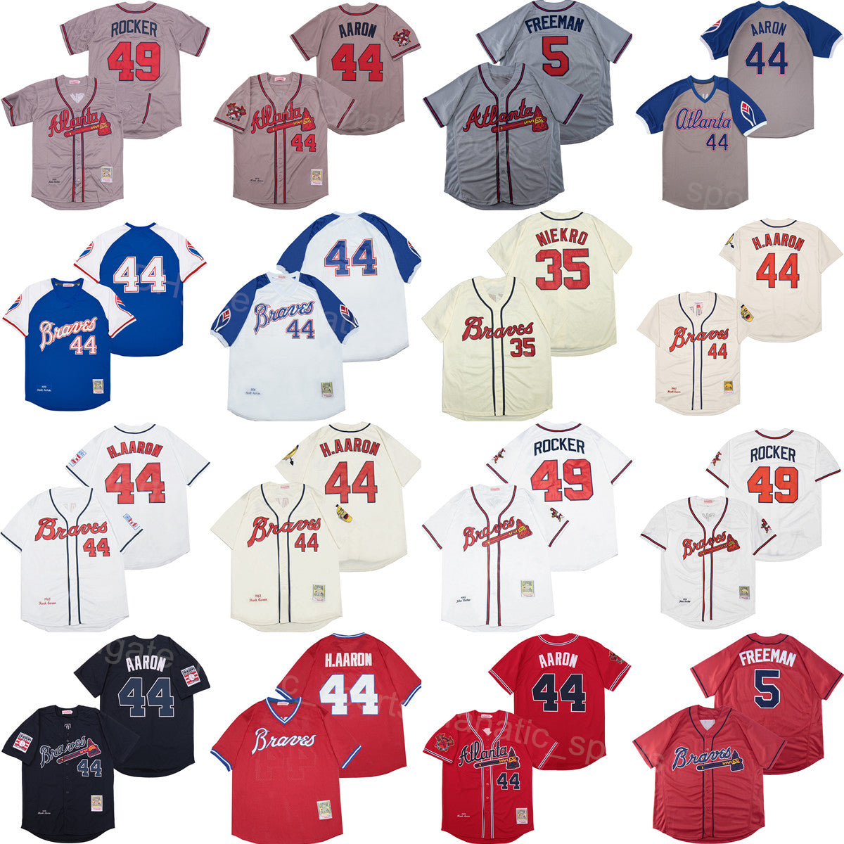 Man Baseball Vintage 5 Freddie Freeman Jerseys Retro 44 Hank Aaron 35 Phil Niekro 49 John Rocker Cool Base Cooperstown Pullover Retire 1974 1995 199