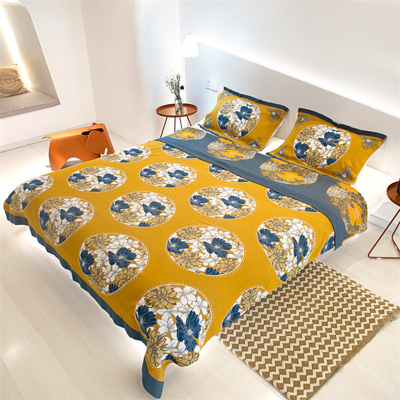 cotton bedding set 3 pcs sheet pillowcases summer thread blanket soft smooth textile 5-layers throw 150*200cm,200*230cm double, queen