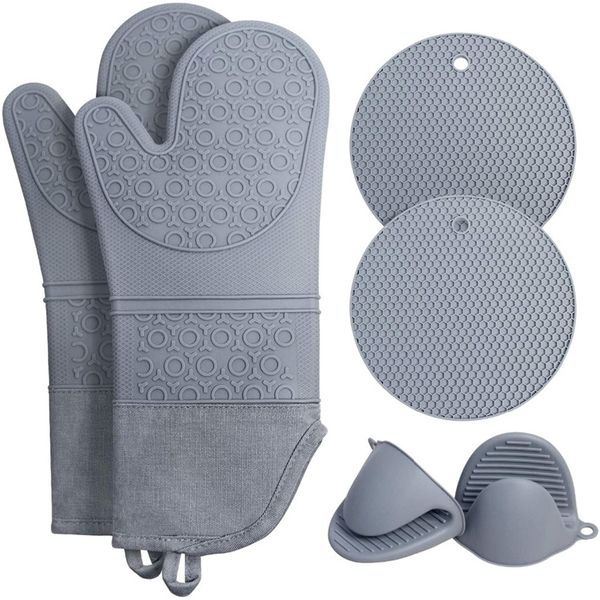6Pcs-set Oven Mitts Baking Anti- Gloves Resistant Insulation Pad Oven Microwave Silicone Mat Kitchen Tools 220510