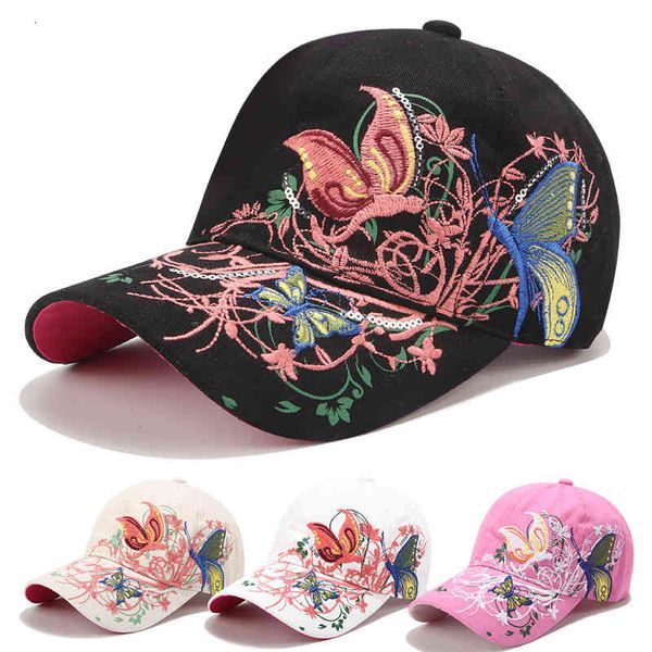 Hats Korean Sequin Embroidered Baseball Cap Butterfly Duck Tongue Lipstick Fashion Women&#039;s Sun Protection