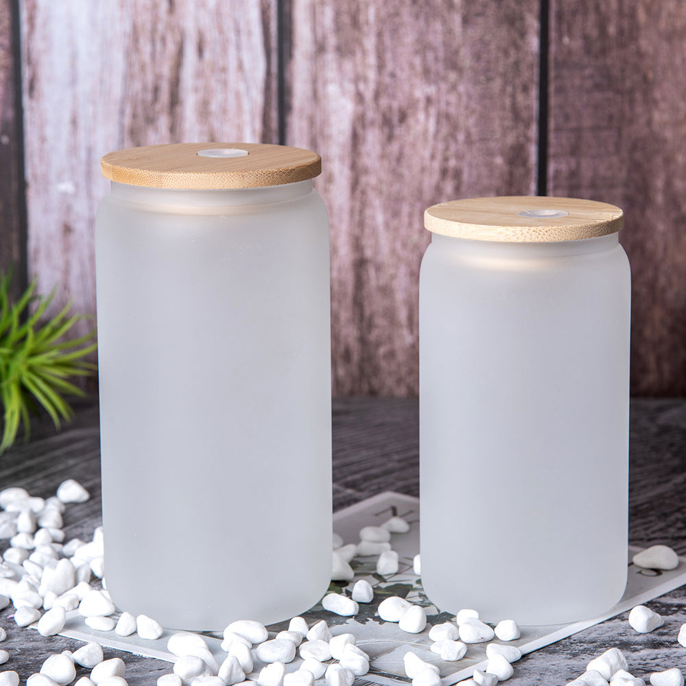 3 Days Delivery US STOCK 12oz 16oz Sublimation Glass Tumblers Can with bamboo lid Glasses reusable straw beer Mugs Transparent frosted Soda Can Cup