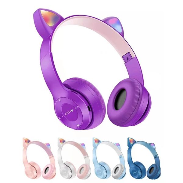 Cute Cat Ears Bluetooth Wireless Headphone With Mic Noise Cancelg Kid Girl Stereo Music Helmet Phone Headset Gift