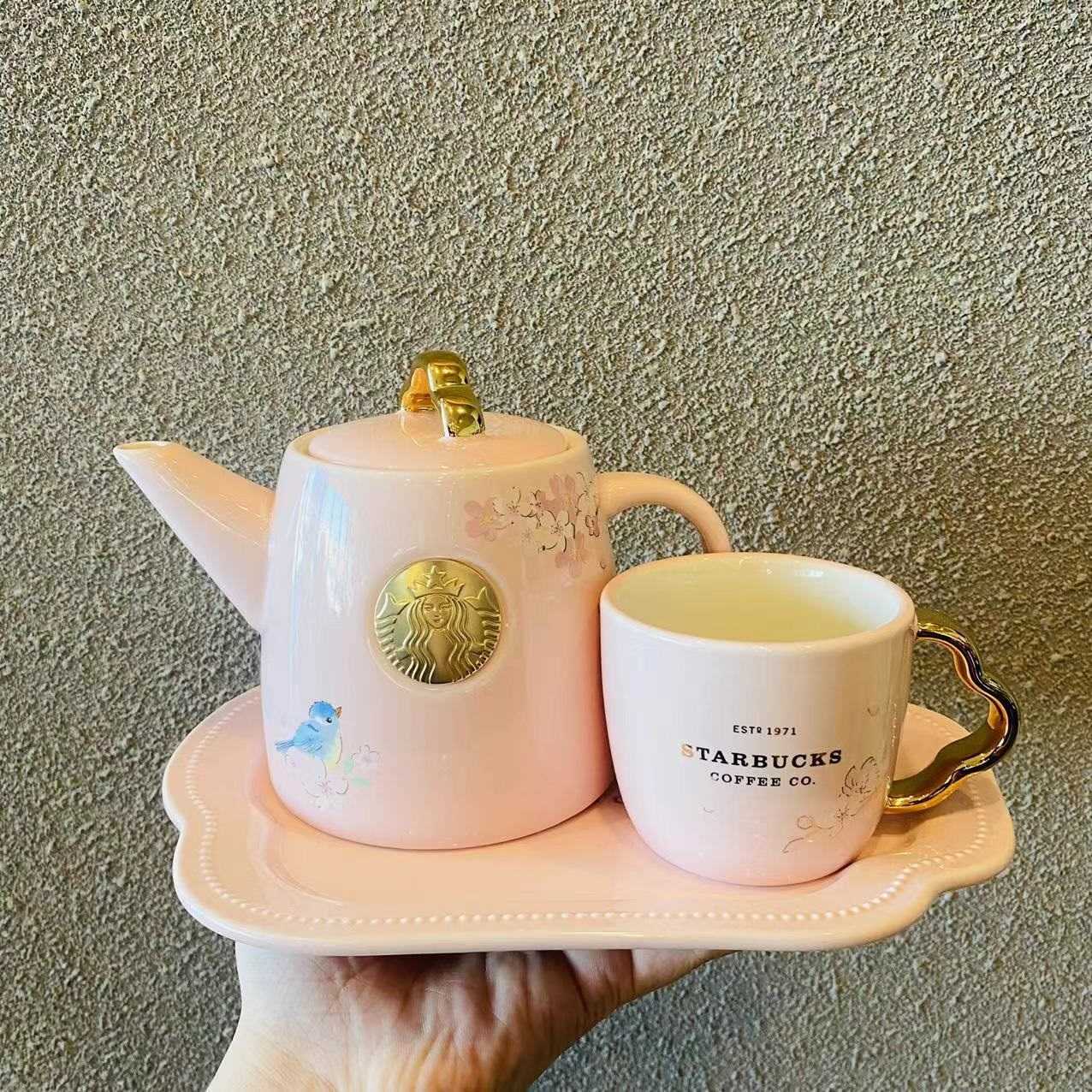 Starbucks cup 2022 cherry blossom season pink copper seal Cherry Blossom Ruyi Ceramic Teapot Mug plate set