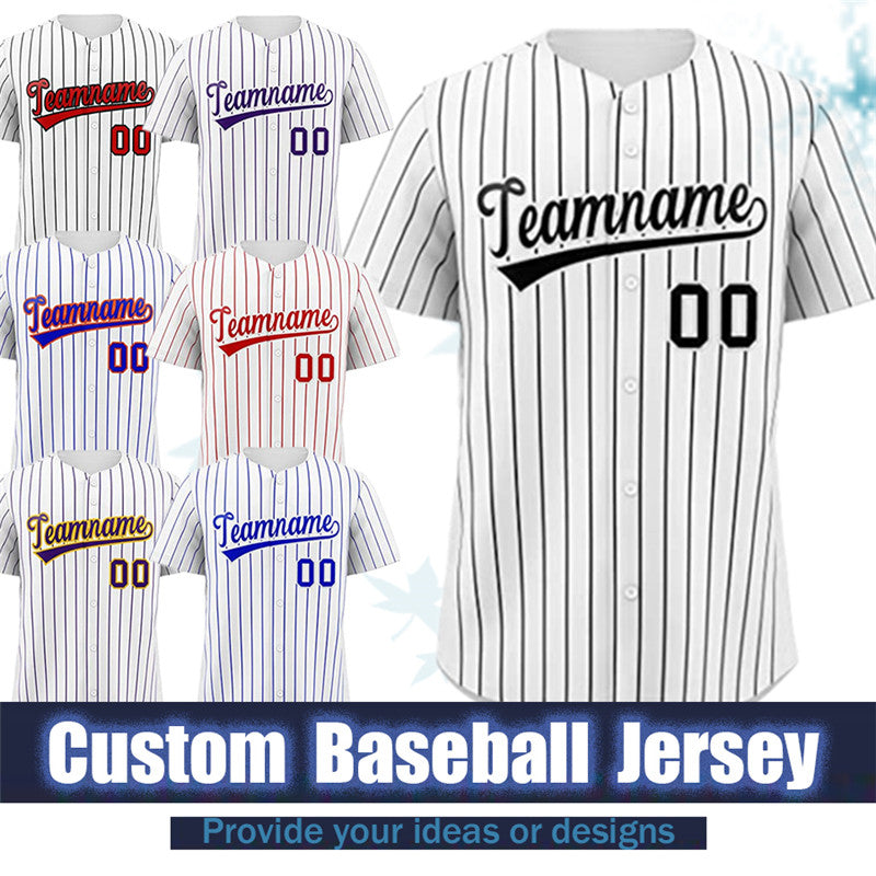 Custom Pinstripe Baseball Jersey Button Down Shirt Printed or Stitched Personalized Name Number for Men-Women-Youth