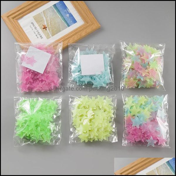 100 Pcs-Set 3D Stars Glow In The Dark Luminous Wall Stickers For Kids Room Home Decor Decal Wallpaper Decorative Special Festivel Drop Deliv