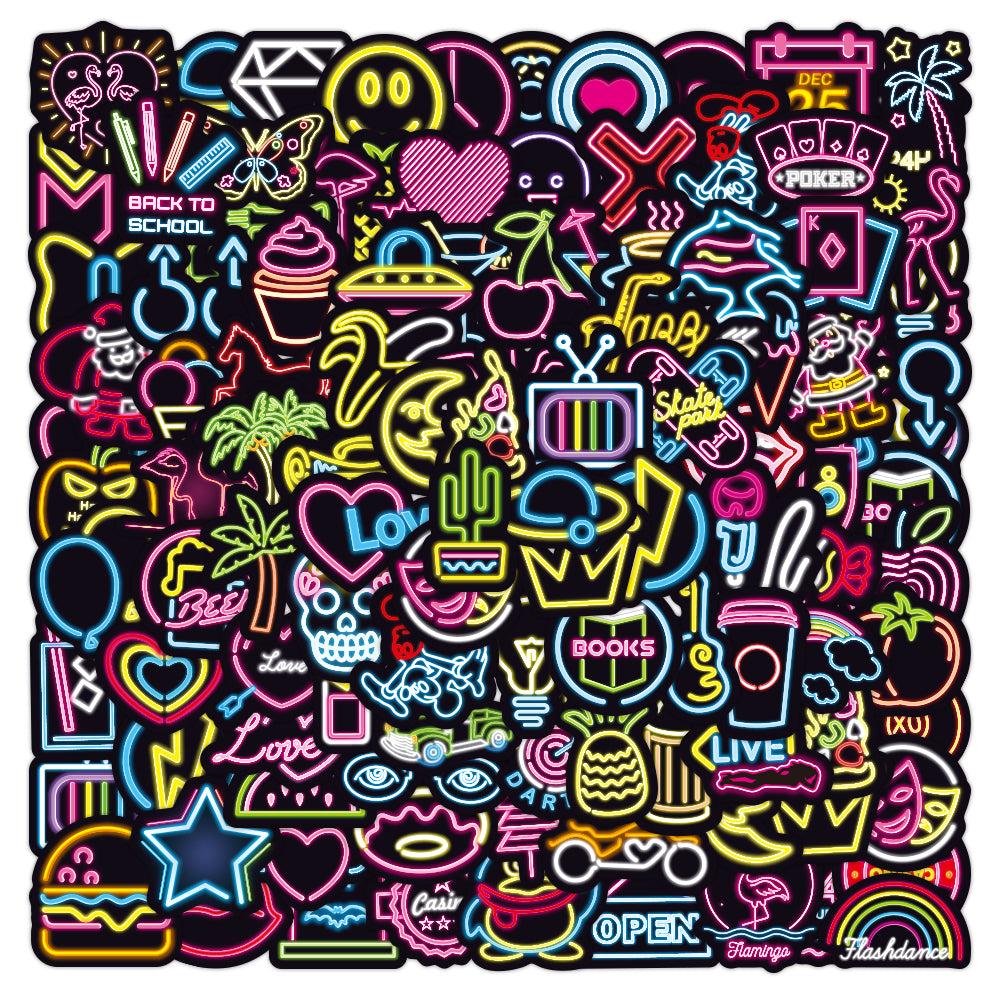 100PCS Neon Light Mix Graffiti Stickers Aesthetics For DIY Bike Skateboard Guitar Laptop Fridge Luggage Cool Decals Kids Toys