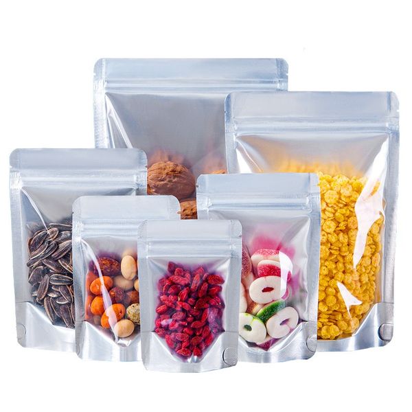 100pcs Clear Front Matte Silver Aluminum Foil Zip Lock Bag Resealable Snack Meat Candy Food Biscuits Cookies Coffee Beans Cereals Gifts Disp
