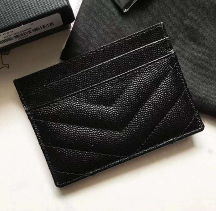 2023 Fashion Card Holders Caviar Woman Mini Wallet Designer Pure Color Genuine Leather Pebble Texture Luxury Black Wallet With Box