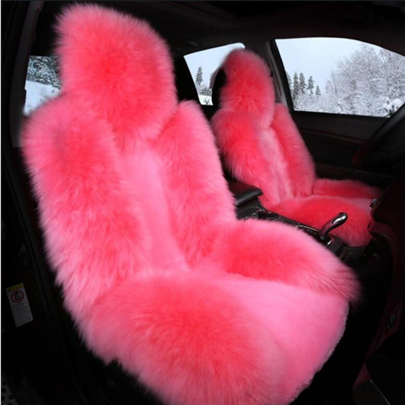 Car Seat Covers 1Pcs Set Front Cover &amp; Pink Wool Winter Essential Universal Furry Fluffy Thick Faux