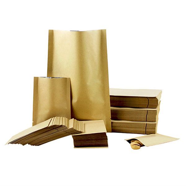 100pcs Kraft Paper Open Top Vacuum Packaging Bag Thick Barrier Candy Snack Salt Ground Coffee Powder Meat Tea Heat Sealing Gift Storage Pouc