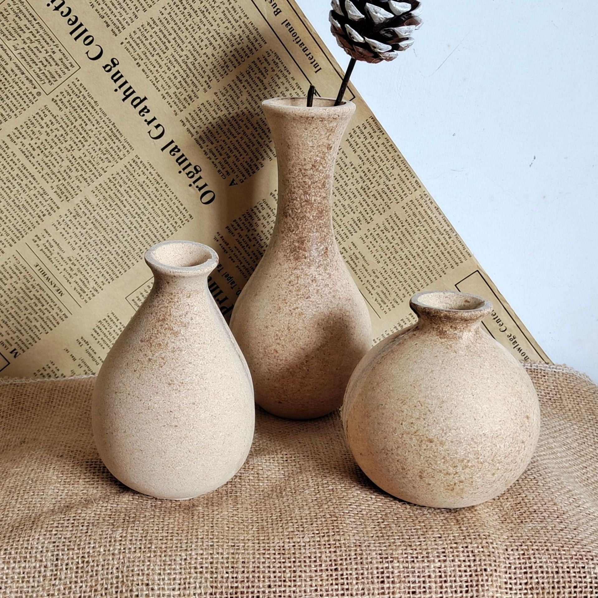 2Pcs Nordic Rough Wood Vase Home Decoration DIY Elegant Dried Flowers Vase
