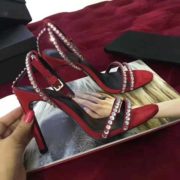 Summer all match leather women shoes waterproof platform style rhinestone high heels buckle strap stiletto heel fashion open toe sandals