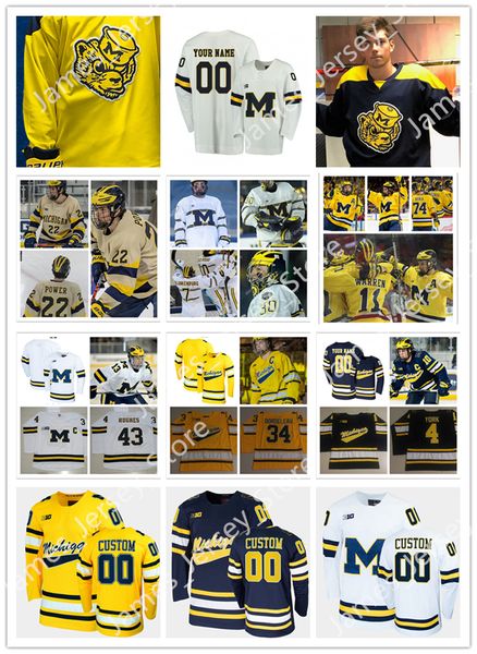 2022 NCAA Custom Michigan Wolverines Stitched Hockey Jersey 43 Quinn Hughes Jerseys 19 DYLAN LARKIN Jersey 22 Owen Power 23 Jimmy Lambert 24