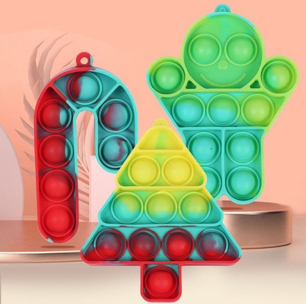 Push Bubble Fidget Toys Christmas Keychain Christmastree Candy Stick Press Lnteractive Desktop Puzzle Silicone Decompression Toy Gift
