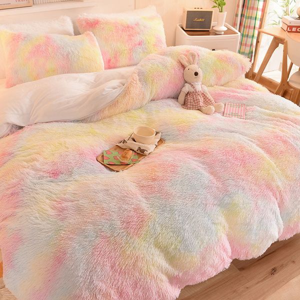 Dropshipping Super Shaggy Coral Fleece Warm Cozy Princess Bedding Set Mink Velvet Quilt-Duvet Cover Set Comforter Blanket Bed