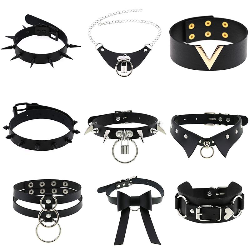 Chokers Harajuku Est PU Leather Black Necklace Goth Punk Rock Choker For Women Men Hip Hop Bondage Cosplay Festival Jewelry Wholesale