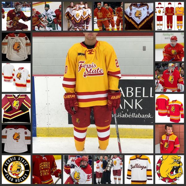 NCAA Custom Ferris State Bulldogs Stitched Hockey Jersey 10 Ryker Killins 33 Justin Kapelmaster 16 Kyle Schempp 21 Corey Mackin 25 Jake Will