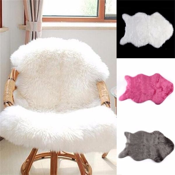 60x40cm Super Soft Faux Sheepskin Washable Carpet Warm Hairy Seat Pad Fluffy Rugs Faux Fur Mats For Floor Chairs Sofas Cushions 220402