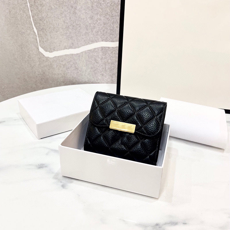 2022 High Quality Leather Tri-Fold Short Wallets Coin Purses Classic Quilted Fashion Women&#039;s Holders Designer Handbags Luxury Black Hot Card Ho