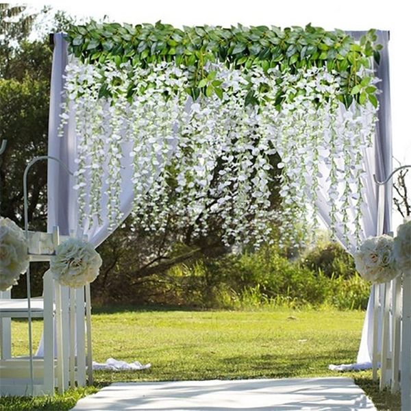 12Pcs - Wisteria False Silk Wreath Arch Wedding DIY Family Garden Office Party Decoration Pendant Wall Decoration 220406