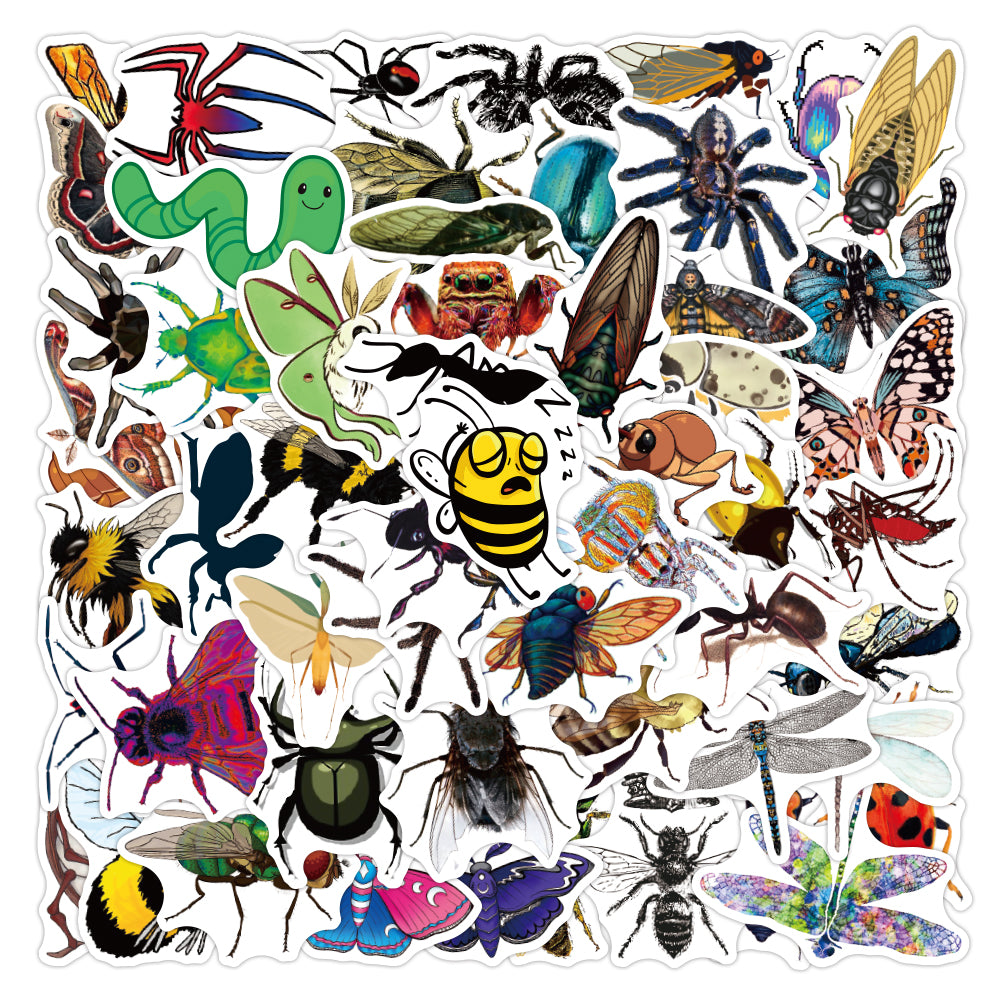 50PCS Lot Cute Cartoon Mix Insect Car Stickers Pack For Water Bottle Motorcycle Diy Laptop Refrigerator Kids Toys Luggage Phone Case Stationery Wate