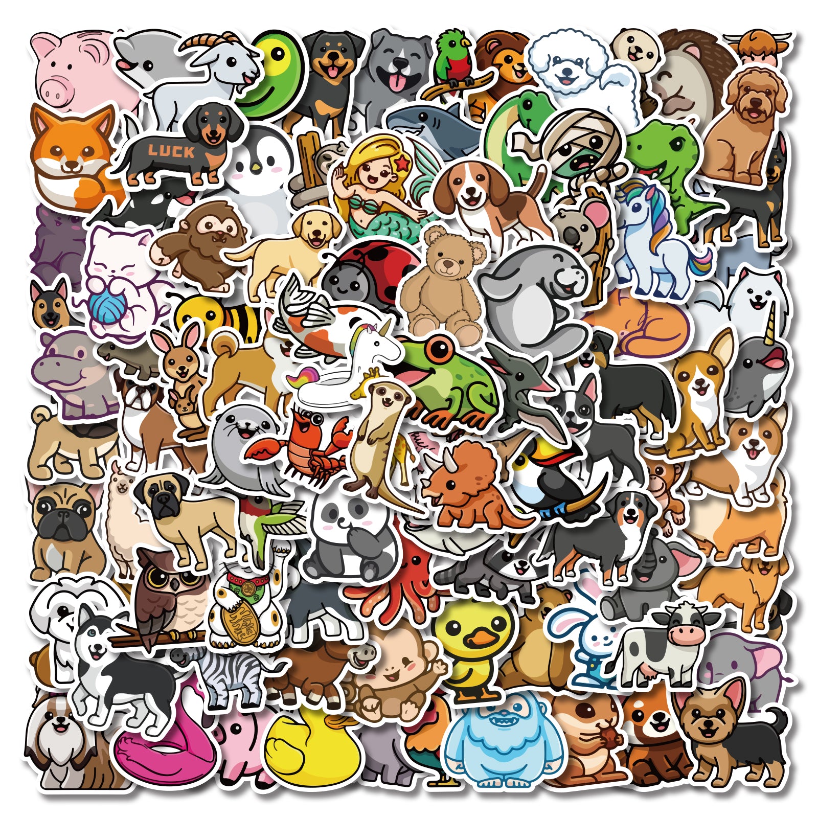 50PCS Cute Cartoon Animal Graffiti Stickers Pack For Laptop Luggage Guitar Pencil Case Skateboard Kids Toys Gift Decal