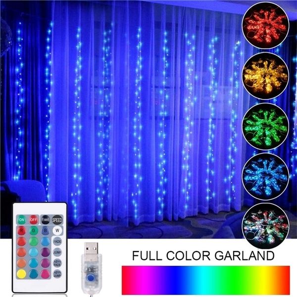 RGB LED String Curtain Garland Light USB Full Color For Christmas Year Wedding Party Bedroom Home Lights Decoration 220408