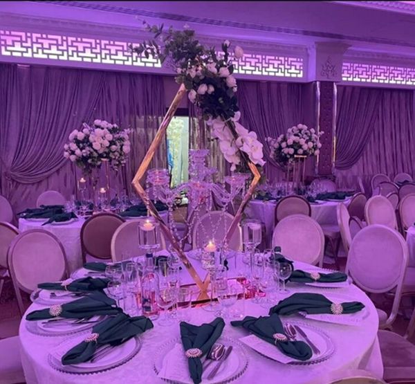 5 sets Metal Candelabra Acrylic Candle Holders Wedding Table Centerpieces Flower Stands Vases Road Lead Party Decoration