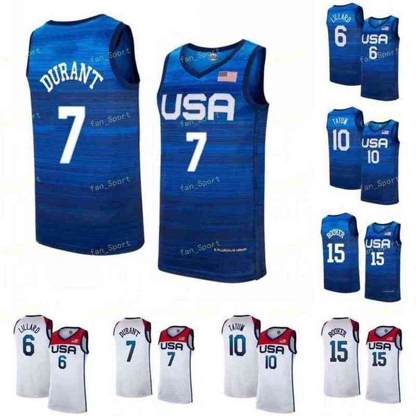 Basketball Jersey Team America 2021 USA Tokyo Summer News Damian 6 Lillard Kevin 7 Durant Jayson 10 Tatum Devin 15 Booker Dark Blue White