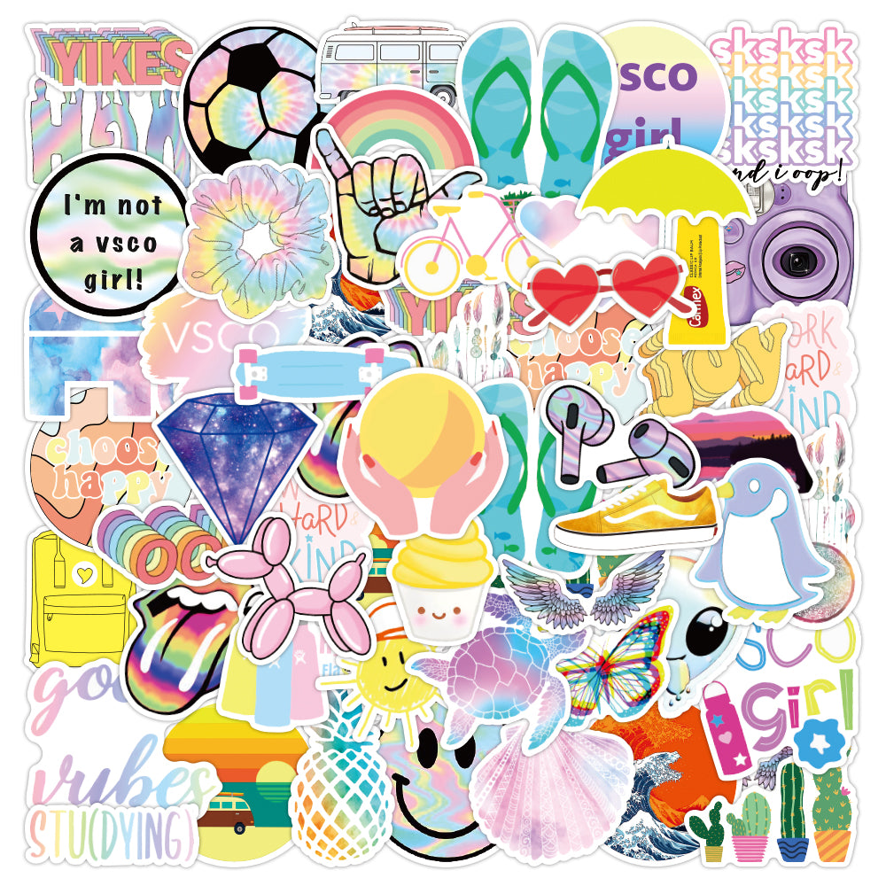 50PCS Cartoon Colorful Mix VSCO Stickers For Kids Water Bottle Skateboard Kawaii Baby Scrapbook Luggage Laptop DIY Mobile Notebook Car Decals Cute S