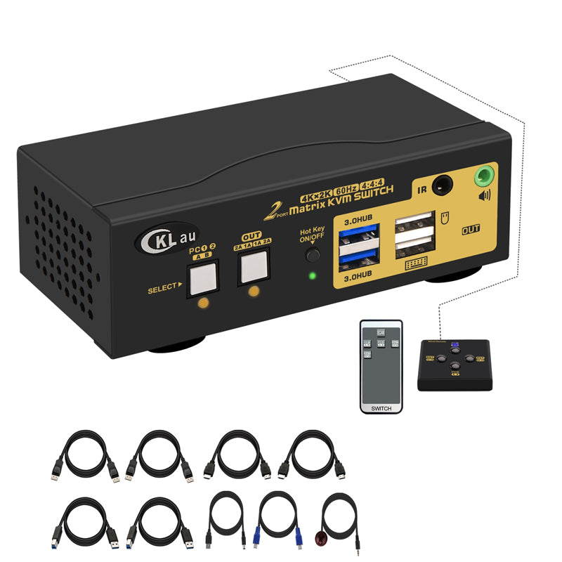 CKLau 2x2 Displayport + HDMI KVM Switch Dual Monitor USB 3.0 4K@60Hz with Audio and Cables Support EDID, DP 1.2, HDR 10