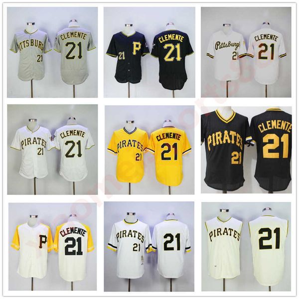 Men Women Youth Baseball Retire 21 Roberto Clemente Jerseys 1960 1962 1971 Vintage Cooperstown Flexbase Cool Base Pullover Embroidery And