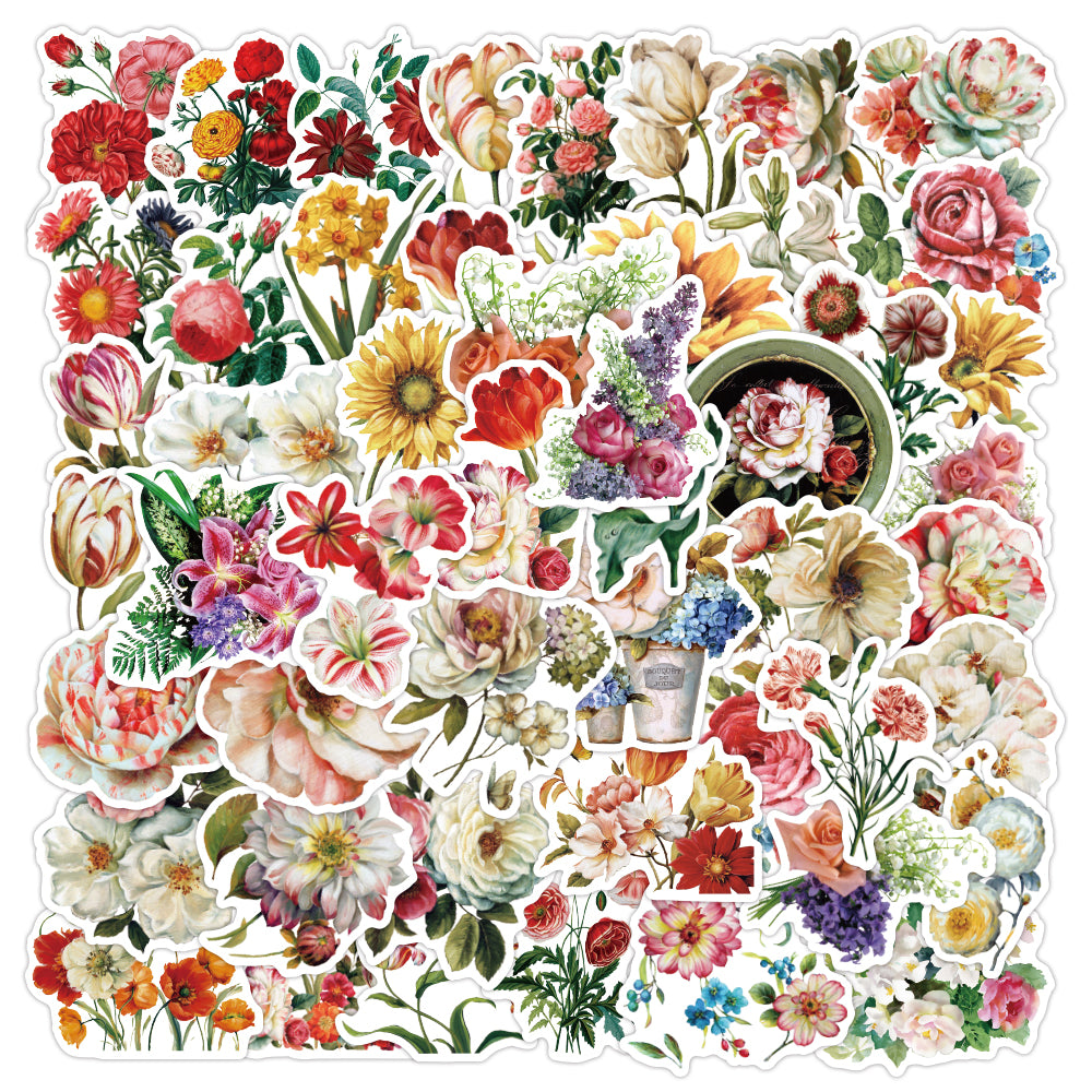 50PCS Mixed Pretty Flowers Graffiti Stickers For Water Bottle DIY Bike Travel Luggage Guitar Laptop Cool Car Decals Classic Kids Toys