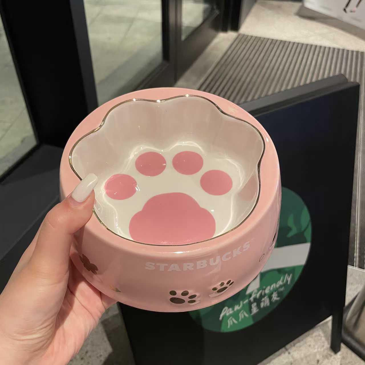 Starbucks pet bowl spot Cherry Blossom powder cat claw bowl drinking water bowl ceramic cat and dog products