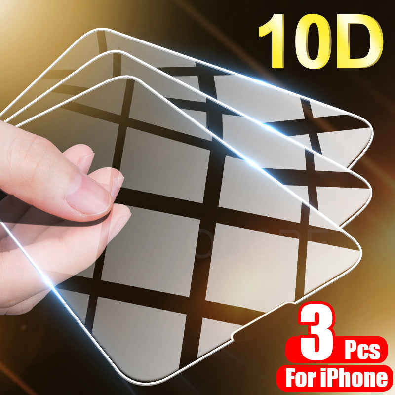 3PCS Full Cover Tempered Glass Screen Protector On the For iPhone 11 12 13 Pro XS Max XR X iPhone 8 6 7 Plus SE 5 5s
