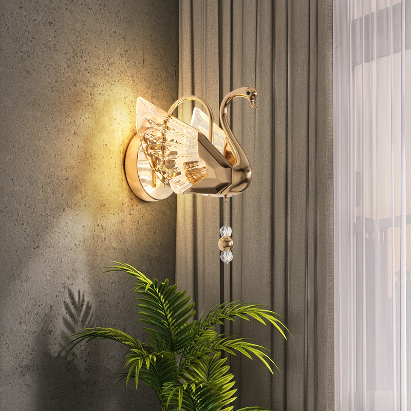 Nordic Golden Swan Wall Lamps Postmodern Bedroom Bedside LED Lights Simple Living Room Background Decoration Wall Light Fixtures Luxury Mirror Home