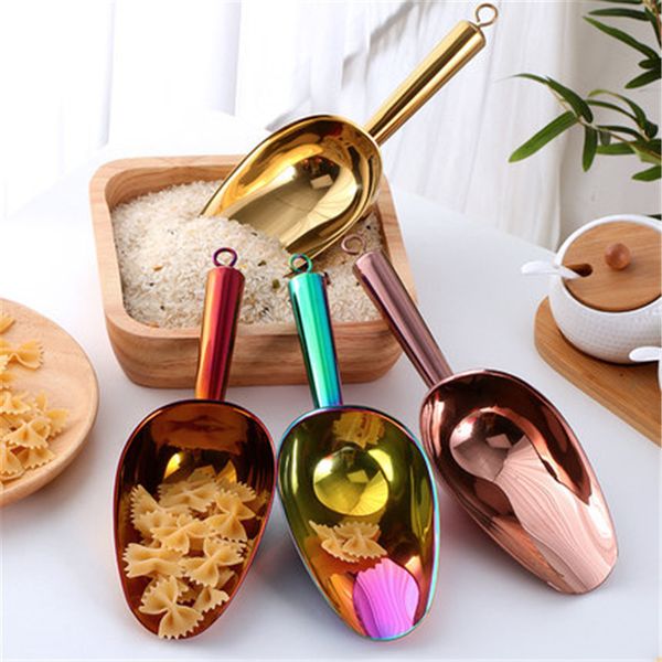 Ice shovel Stainless Steel Gold Scraper Dry Food Flour Candy Bin Spice Scoop Buffet Shovel Wedding Party Kitchen Tools 220509