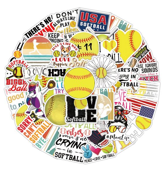 50Pcs Softball Stickers Non-Random For Car Bike Luggage Sticker Laptop Skateboard Motor Water Bottle Snowboard wall Decals Kids Gifts
