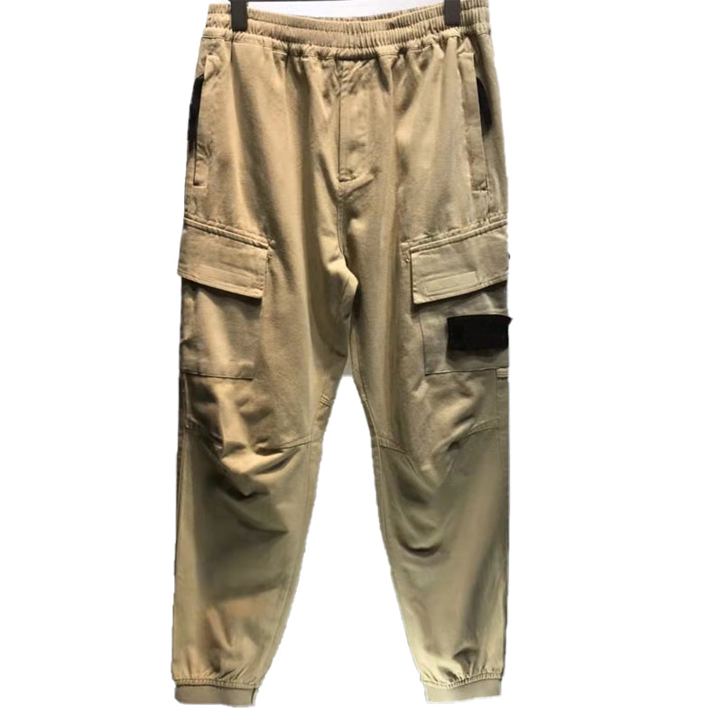 2022 Youth sports and leisure pants elastic waist pants multi-pocket loose overalls in summer