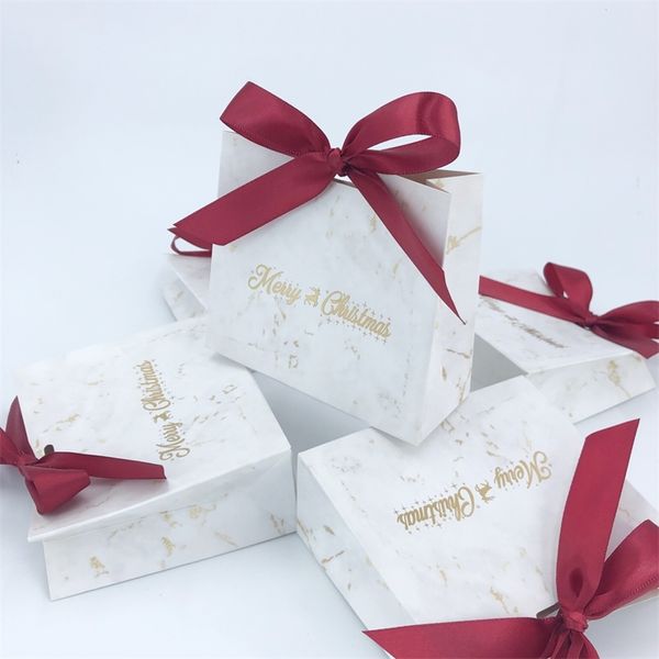 Mini Christmas Bag Marble Paper Boxes for Gift Candy Cookies Bundle Xmas Theme Gift for Wrapping Gift Bags Christmas Decoration 220420