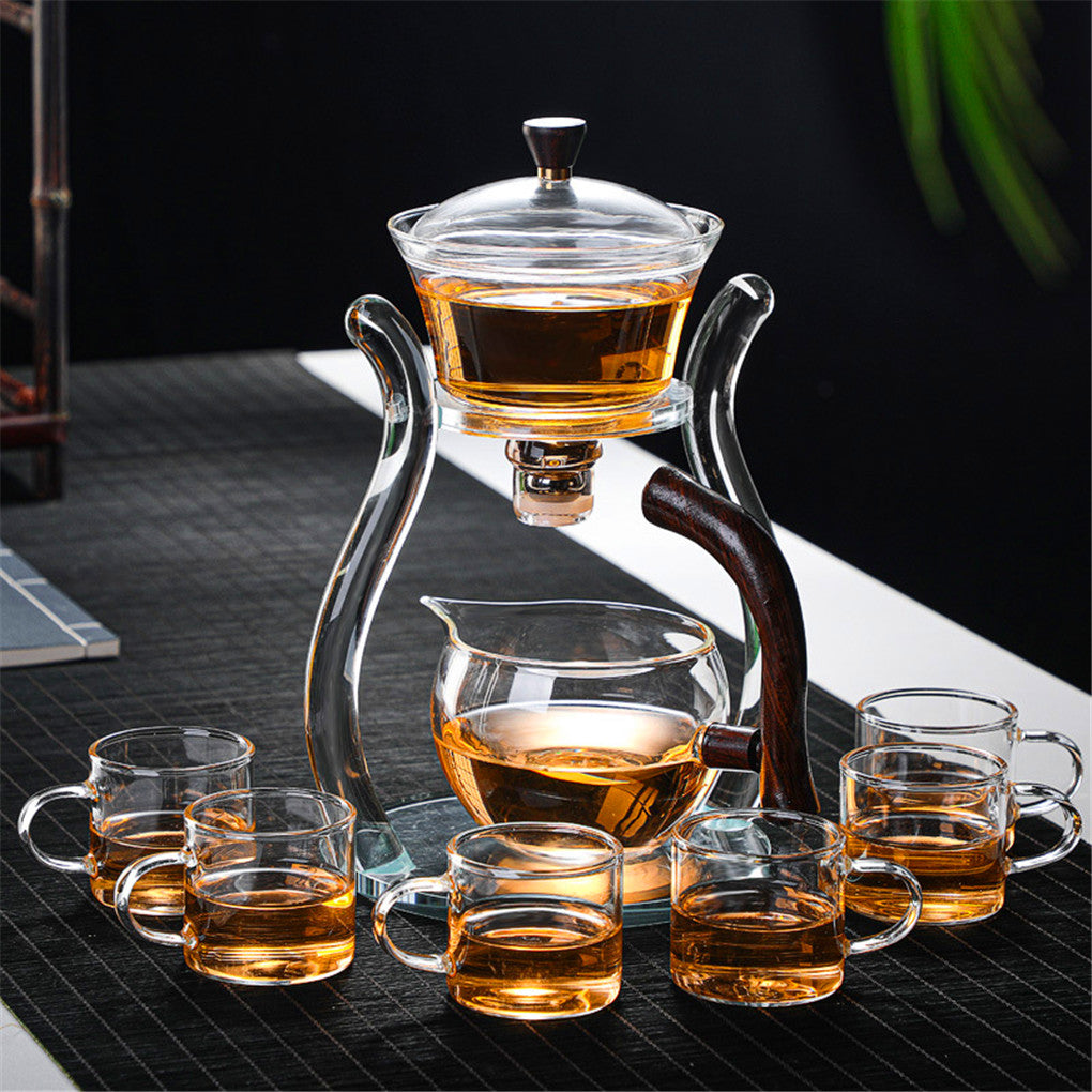RORA Lazy Kungfu Glass Tea Set Magnetic Water Diversion Rotating Cover Bowl Semi-Automatic Glass Teapot Suit