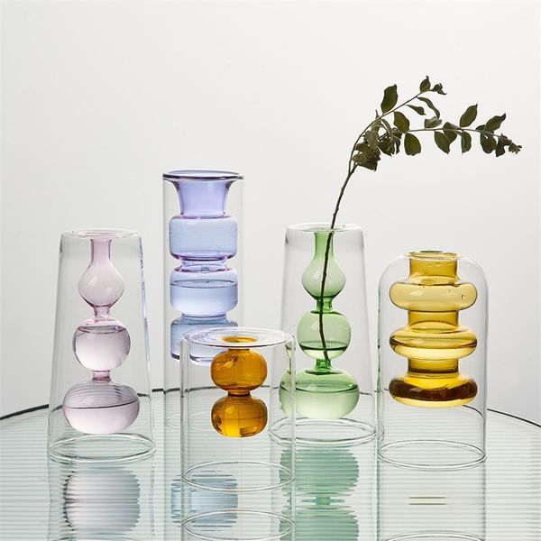 Nordic Vase Transparent Bubble Glass Vase Modern Home Decoration Small Flower Vase Room Decor Hydroponic Plant Pot Wedding Decor 220423