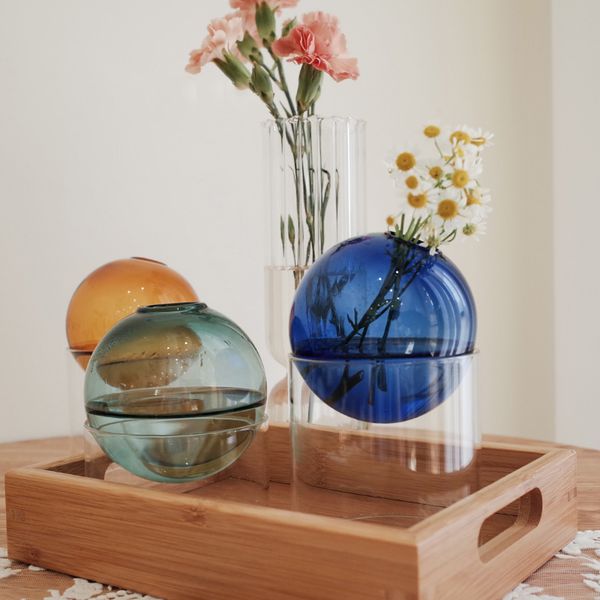 Living Room Decoration Glass Vase Home Decore Vases for Flowers Modern Nordic Spherical Hydroponic Tabletop Vase Transparent 220822