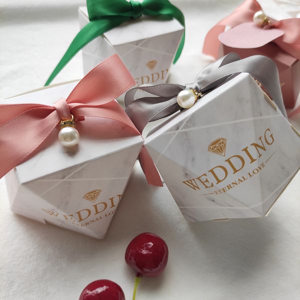 Gift Box Pink-Bule-Marble Diamond Shape Baby Shower Birthday Party Packaging Candy Boxes Wedding Favors Decoration For Guests CX220423