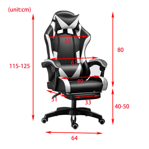 Furniture PU gaming chair swivel recliner with adjustable backrest and seat height high back footrest chair 360Â° suitable for office