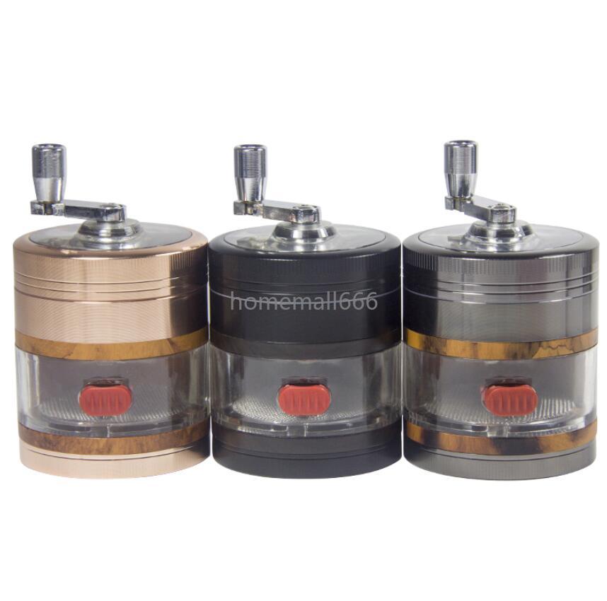 Hand Crank 63mm Drawer Wood Grain Herb Smoke Tobacco Grinder Accessories Custom Logo FY3669 AA