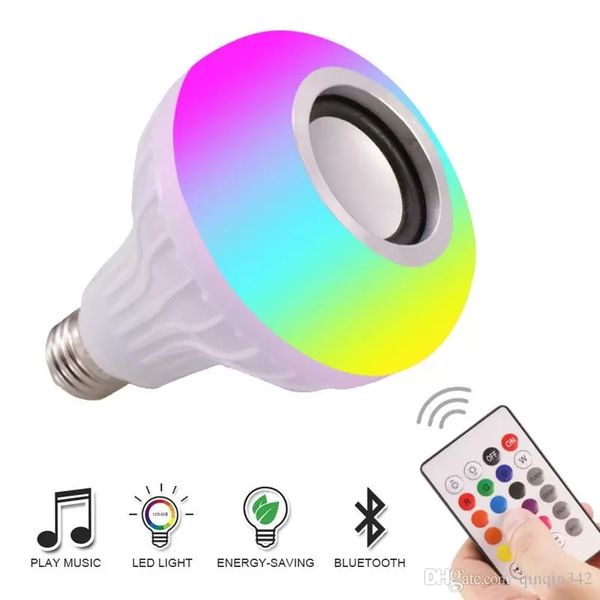E27 Smart LED Light RGB tubes Wireless Bluetooth Speakers Bulb Lamp Music Playing Dimmable 12W Music Player Audio with 24 Keys Remote Contro