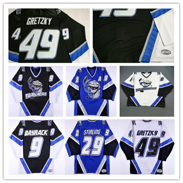 Danbury Trashers UHL Hockey Jersey Custom 49 Brent Gretzky 29 Scott Stirling 9 Mike Bayrack 42 Brad Wingfield 16 Mike Rupp 17 GALANTE 28 Jon Mirasty