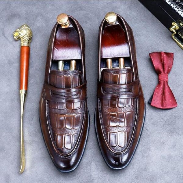 Loafer Solid Wedding Dress Shoes for Men Fashion Original Designer Shoe Genuine Leather Handmade b