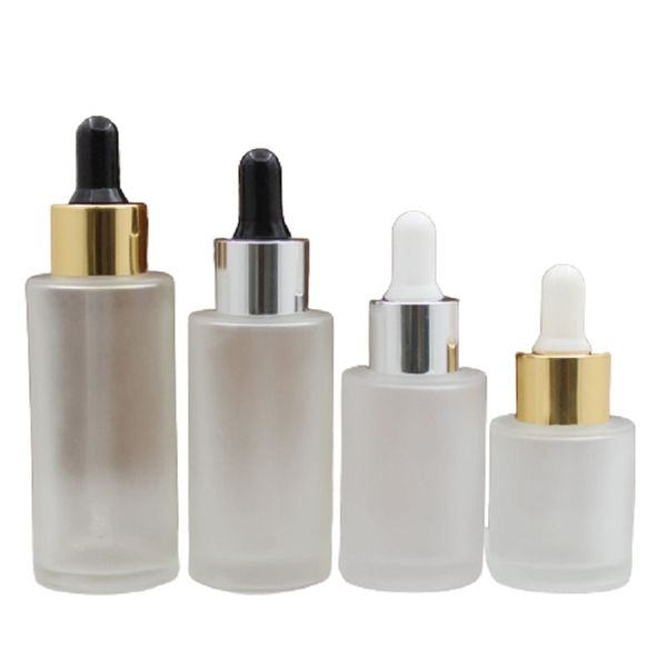 White Frost Round Thick Glass Packaging Bottle Rubber Dropper With Plug Cosmetic Perfume Container Empty Essential Oil Filling Vials 20ml 30